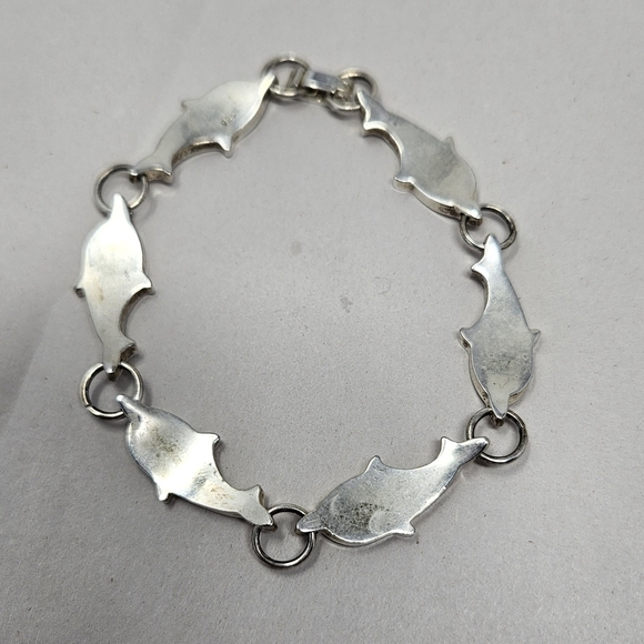 Dolphins Sea Life Love Sterling 925 Silver Wrist Linked Bracelet 7.5 Inches - Picture 2 of 7